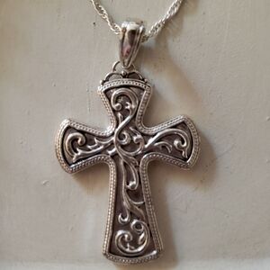 Religious-Silver Tone Necklace with Religious Pendant